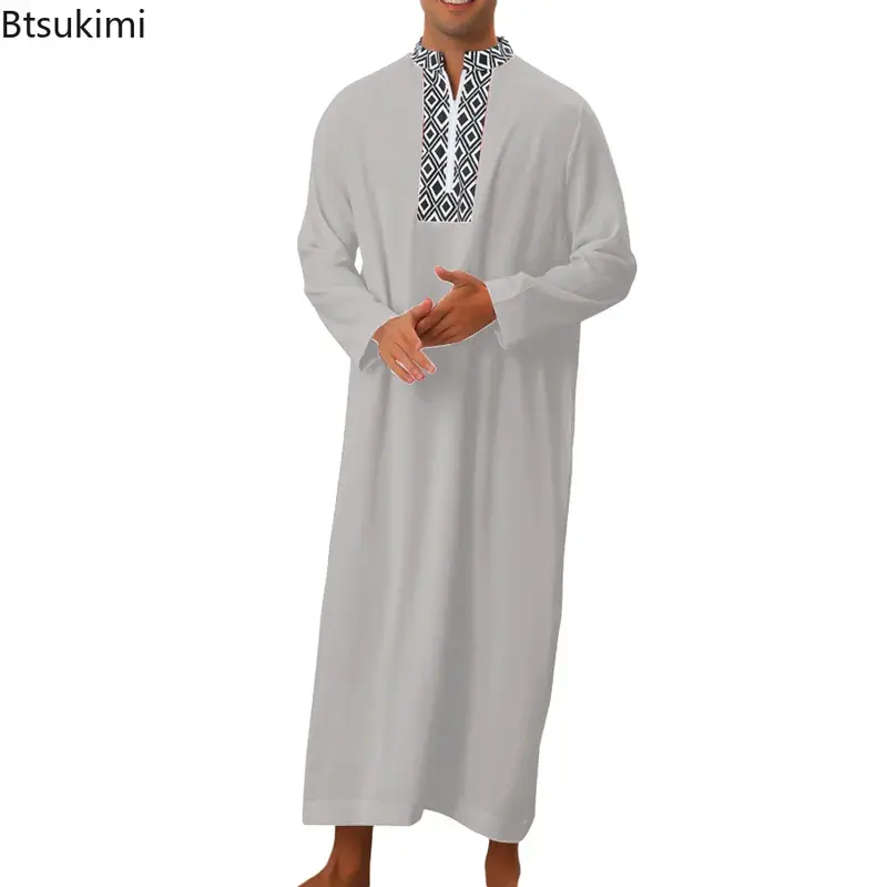 New 2024 Islam Men Clothing Moroccan Kaftan Hand Embroidered Loose and Breathable Djellaba Abaya Jubba Thobe for Man Muslim Robe
