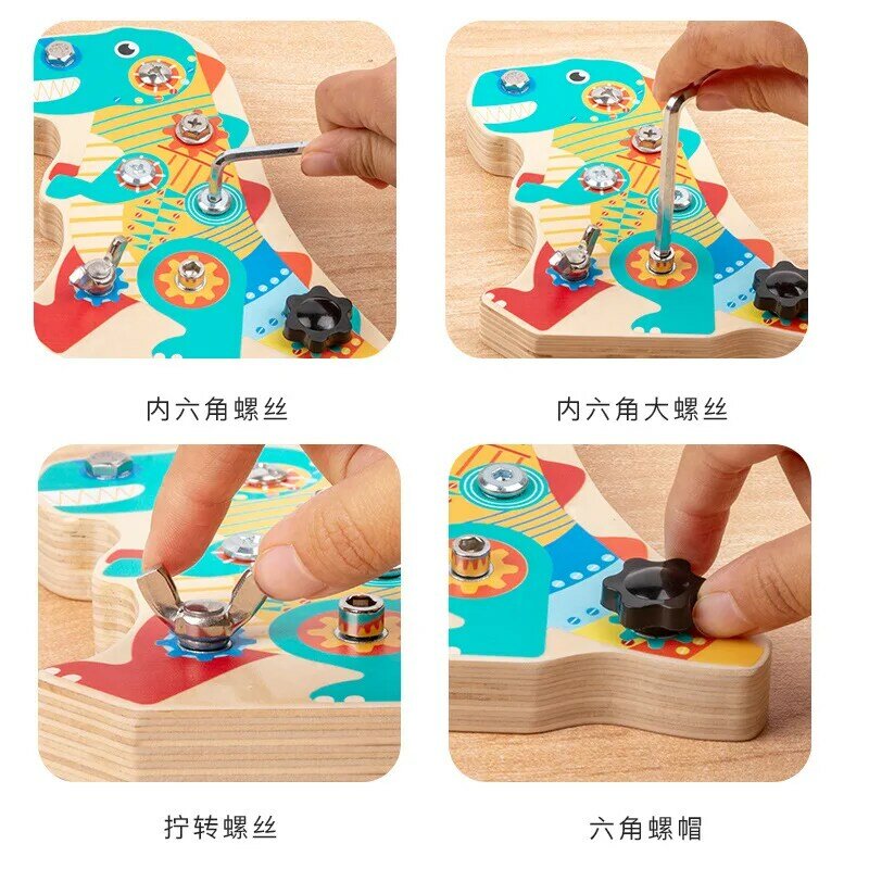 Children Wooden Toy Dinosaur Screw Assembly Game Montessori Education Life Skills Learning Toys For Toddlers Motor Training