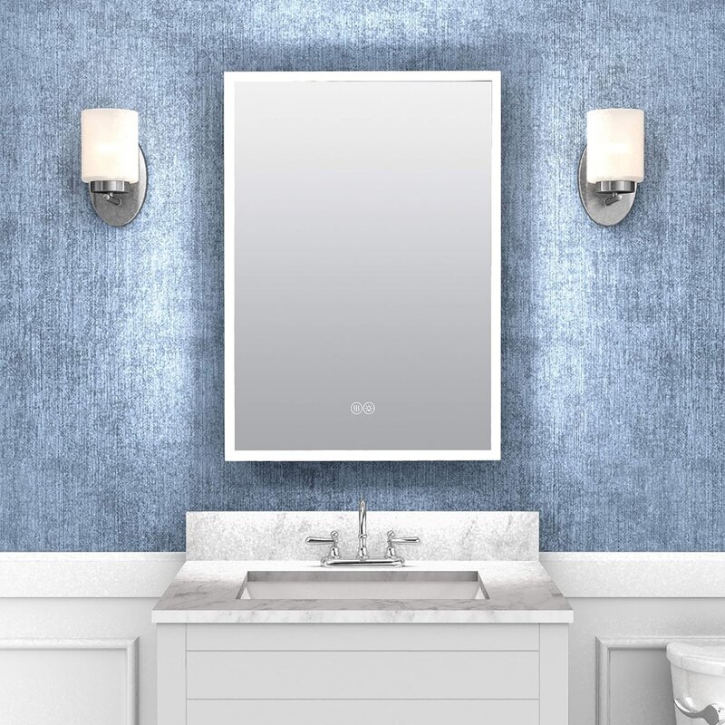 Frameless Mirror Medicine Cabinet, 16" W x 26" H, Made for Recessed or Surface Mount, Powder Coated Steel Body, with Beveled