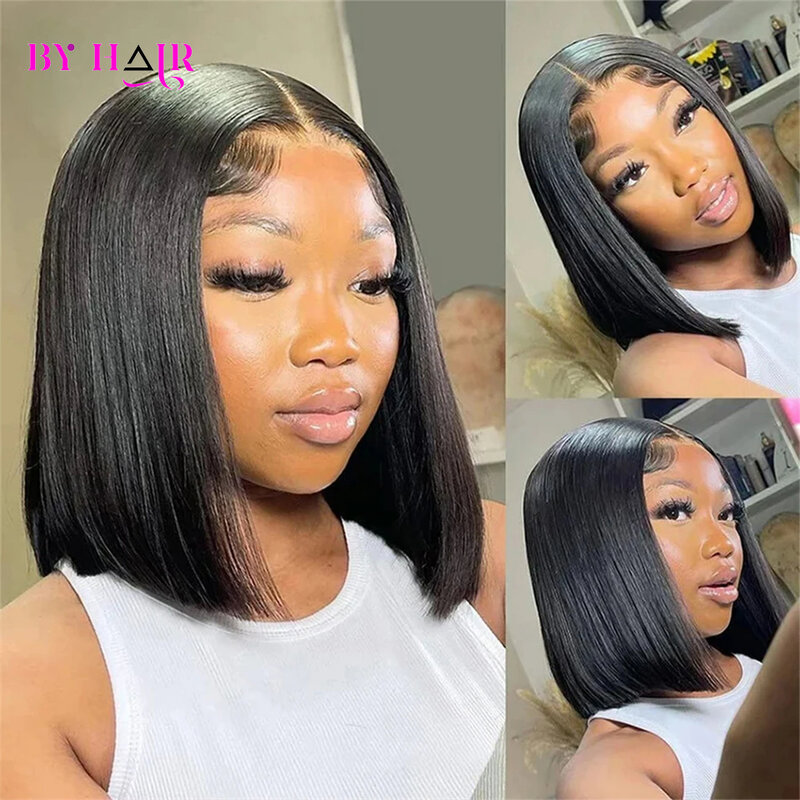 Short Bob Wigs For Women Straight Lace Front Wigs Glueless Wig Ready To Go Human Hair Wigs Pre Cut Transprent 4x4 Closure Wig