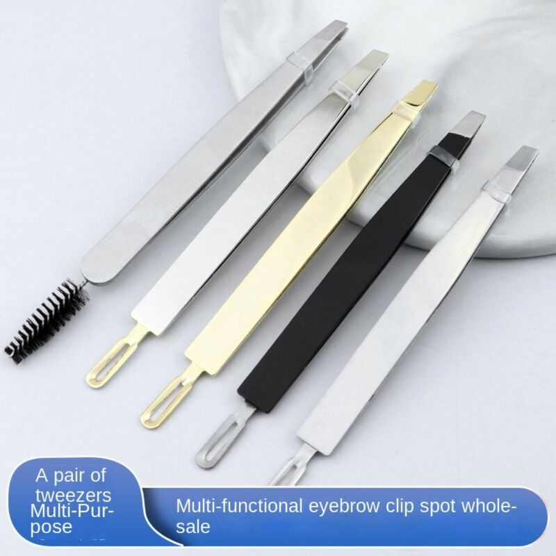 Acne Treatment Hair Pluckers Slant Eyebrow Tweezers with Holes Eyebrow Trimming Stainless Shaving Eyebrow Clip Women