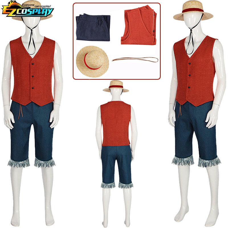 Serie de TV One Piece 2023 Monkey D. Luffy chaleco pantalones sombrero trajes fiesta carnaval Halloween Cosplay disfraz
