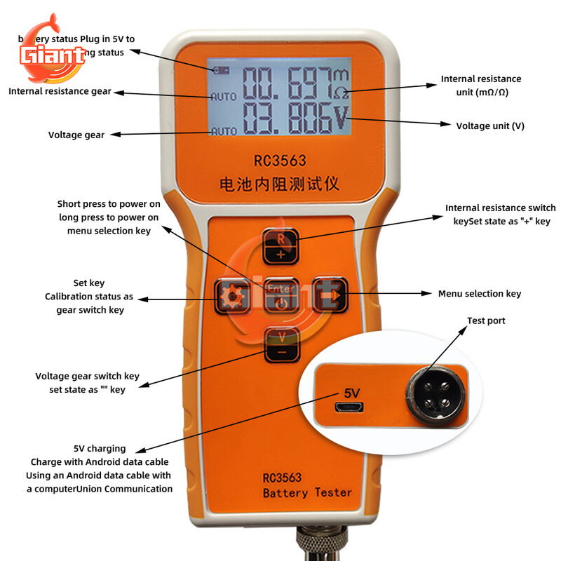 Sonda di fascia alta RC3563 rilevatore di resistenza interna ad alta precisione vero Tester per batterie per auto al litio a quattro fili AC al piombo acido