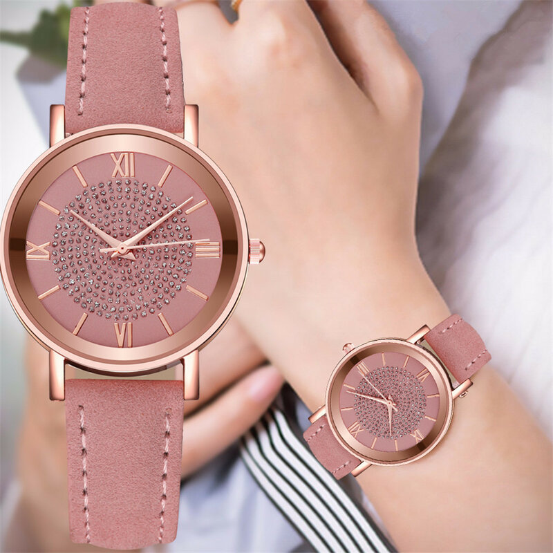 Reloj de estrellas de moda para mujer, reloj de correa esmerilado de punto pequeño encantador, punteado con escala romana, relojes casuales de lujo para mujer 2023