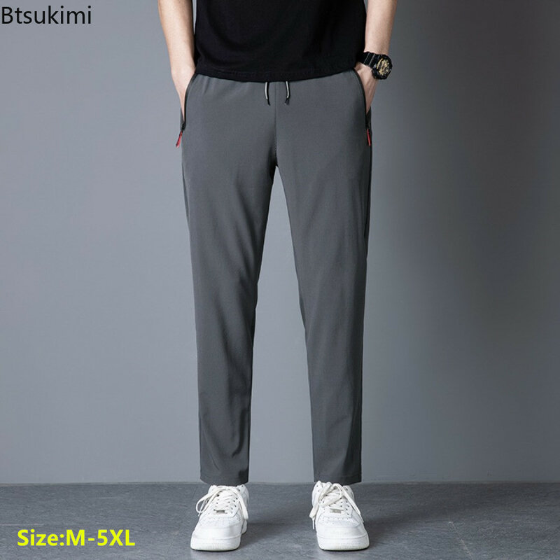 2024 Hot Sale Quick Dry Sweatpants Men's Ice Silk Stretch Straight Pants Fashion Casual Solid Loose Trousers Sportpants for Men