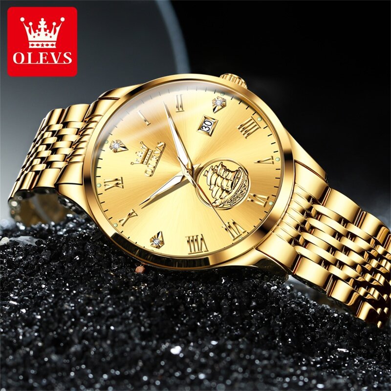 OLEVS-relojes de negocios para hombre, reloj mecánico de lujo, de acero inoxidable, resistente al agua, calendario luminoso, reloj de moda
