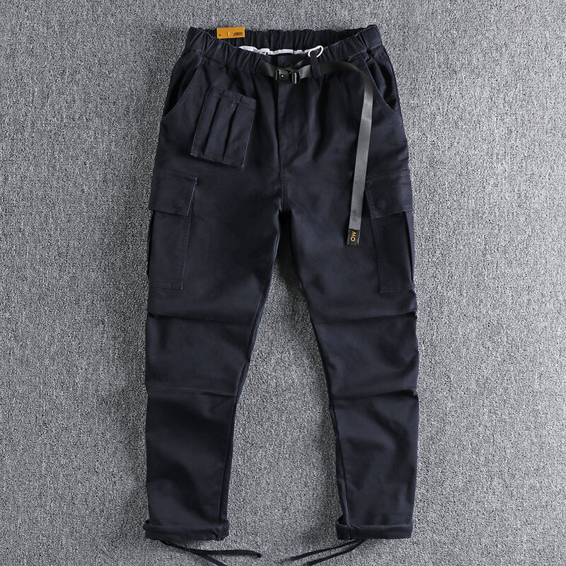 Новинка 8830, весенне-осенние японские брюки-карго, мужские повседневные свободные прямые брюки с несколькими карманами из 97% хлопка с эффектом потертости
