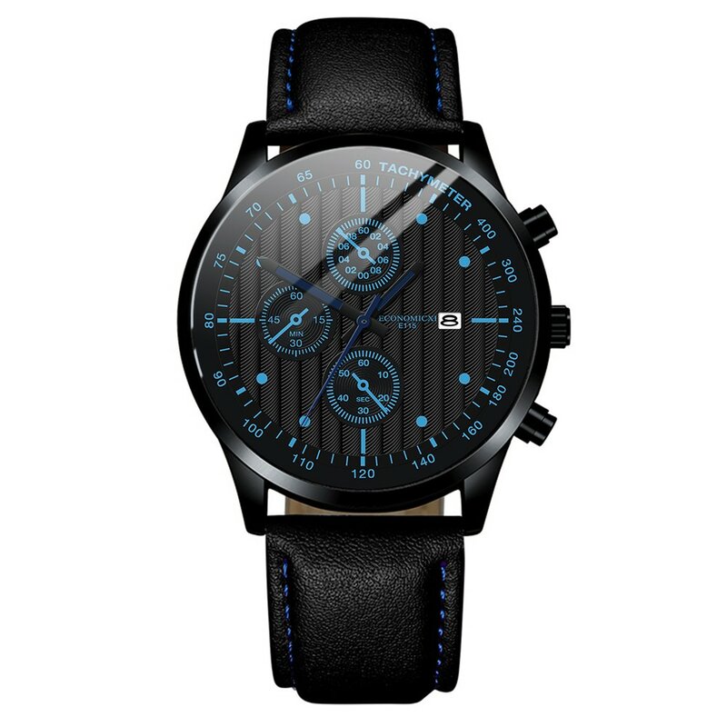 Relógio de luxo Men'S Moda Diamonds Simples Round Clock Leather Strap Temperamento Dial Relógio Waterproof Wristwatches