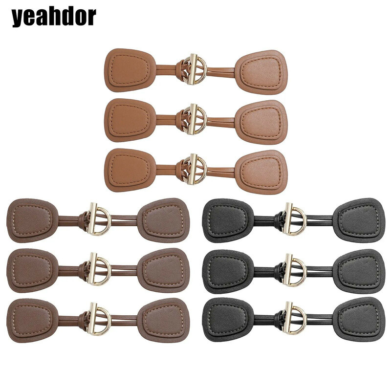 3Pcs Vintage PU Leather Coat Button Toggles Closure Alloy Buckle Jacket Button Fasteners Sewing Crafts DIY Clothes Accessories