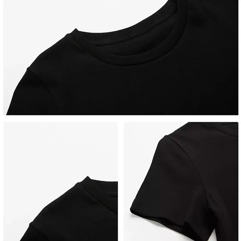 Diy desain Anda sendiri pola cetak menyesuaikan musim panas lengan pendek leher O warna Solid dipotong pusar wanita atasan Crop T-Shirt Fashion