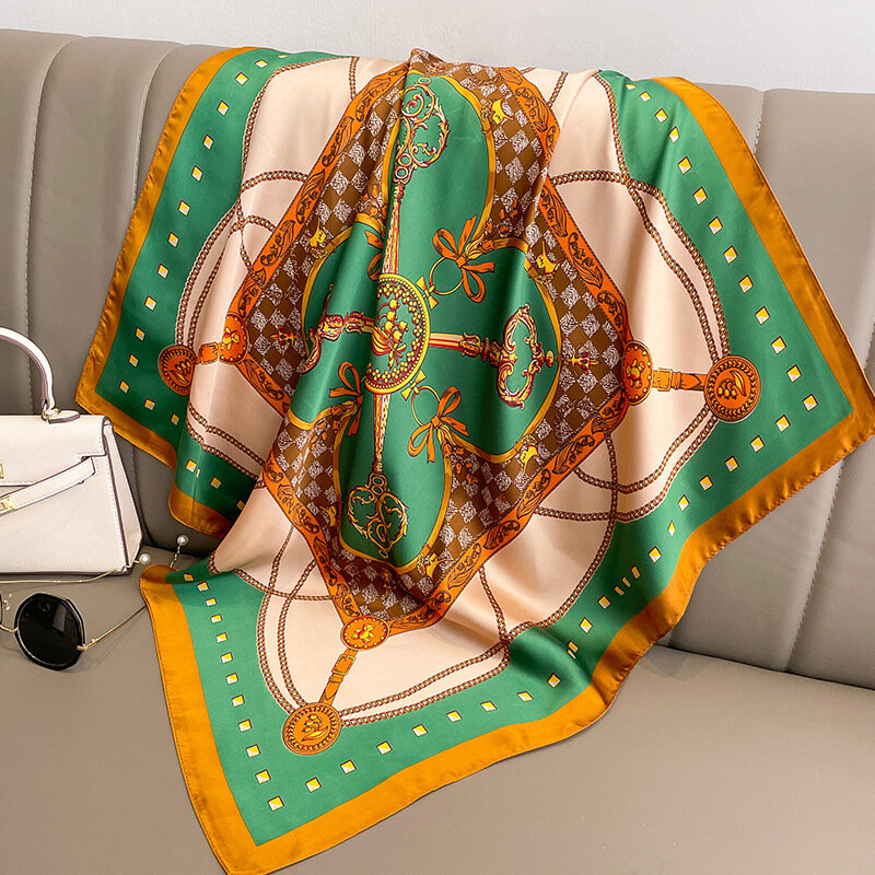 Foulard carré en soie imprimé pour femmes, 70x70cm, Bandana, Hijab, à la mode, châles, enveloppes pour dames, 2023