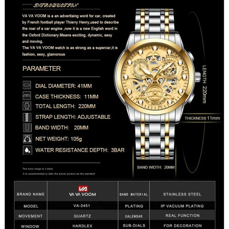 Modieuze Herenhorloges Skeletontwerp Waterdichte Datum Roestvrijstalen Quartz Uurwerk Luxe Zakelijk Quartz Horloge Voor Heren