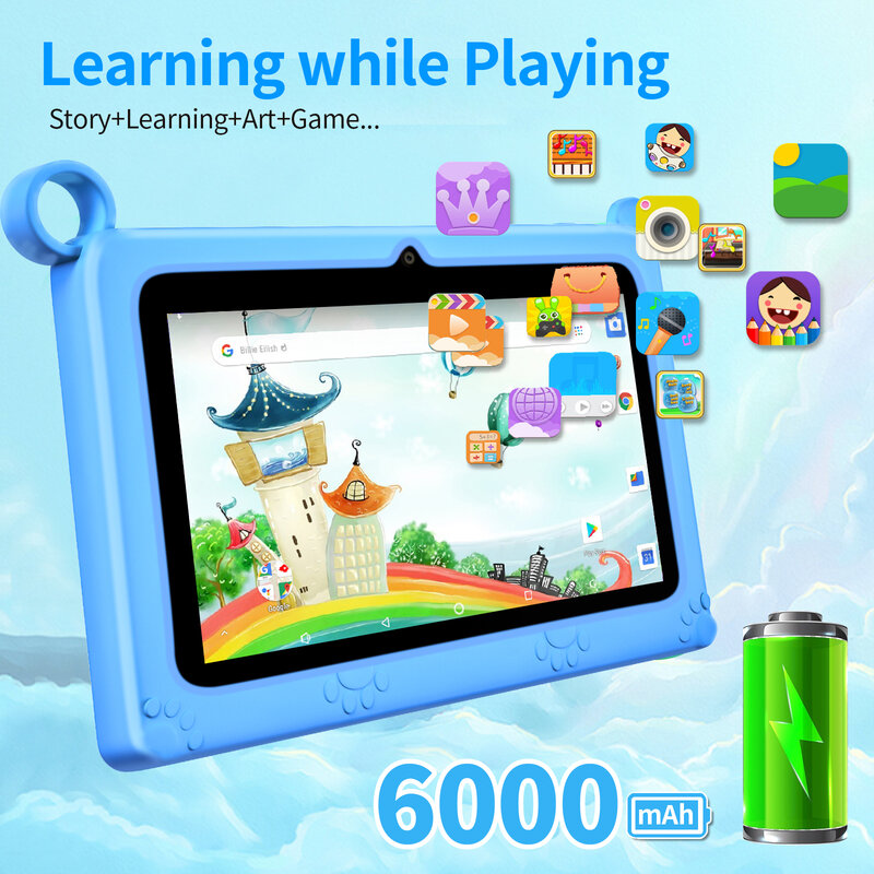 Tablet anak-anak HD 7 inci 1280x800 Android 11.0, Wifi, kamera 3MP, Tablet Google Play untuk anak-anak, hadiah 2GB 32GB