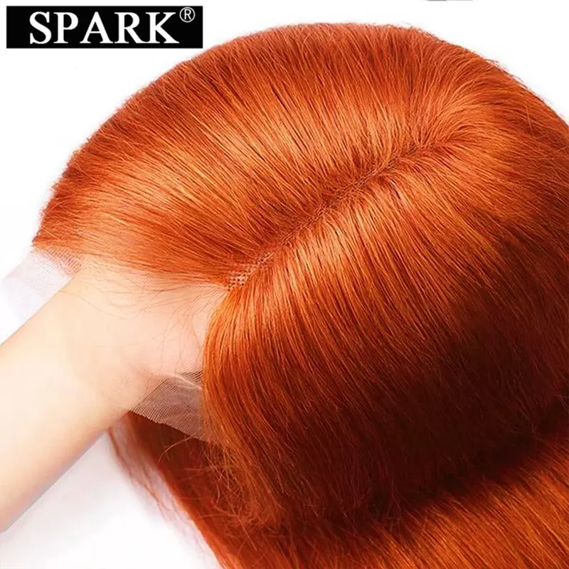 Spark-TianOrangeショートストレートボブウィッグ、100% 人毛、remyヘア、13x4レースフロント、180% 密度、350