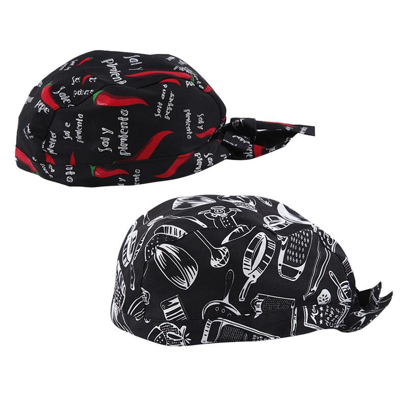 2x Catering Skull Hat Hair Cover Soft Cooking Cap Unisex Chef Hat Adjustable Tie Back Hat for Cafe Waiter Restaurants