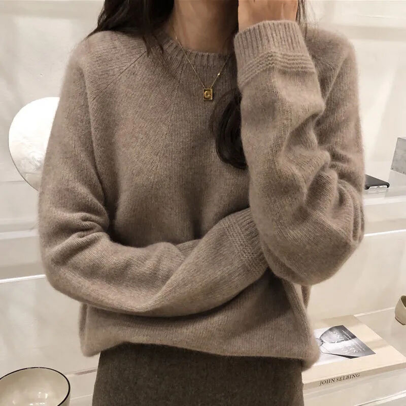 Fall Winter Thicken Warm Cashmere Sweater Women Harajuku Loose Basic O Neck Pullovers Solid Simple All Match Knitwear Jumpers