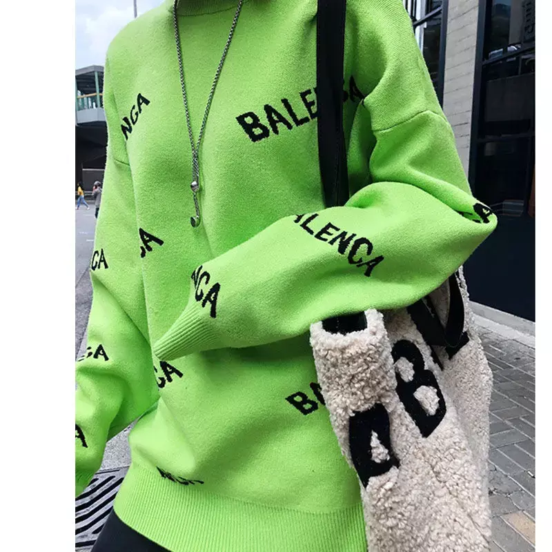 Suéter de punto con letras personalizadas para mujer, Jersey Harajuku de talla grande, Tops sueltos, versión coreana, otoño e invierno, nuevo