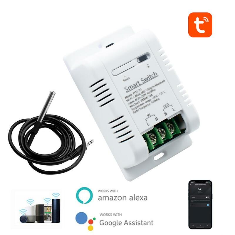 Interruptor Inteligente de Temperatura e Umidade Tuya WiFi, Termostato de Monitoramento Inteligente Compatível com Alexa, Sensor Home do Google, 16A, 3000W