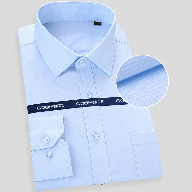 High Quality Cotton Men Dress Long Sleeve Shirt 2023 New Solid Male Plus Size Regular Fit Stripe Business Shirt White Blue