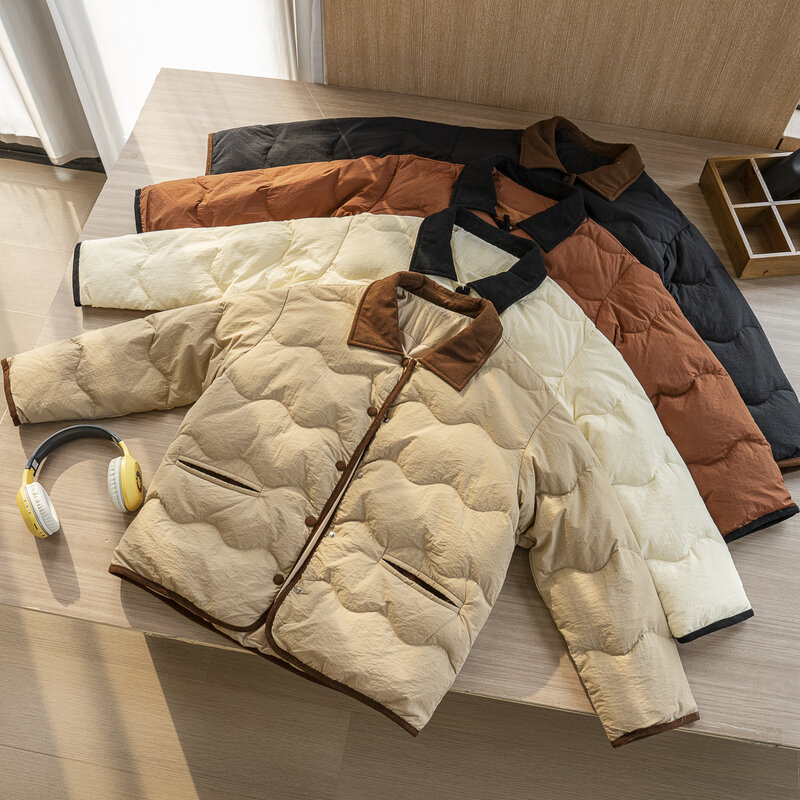Chaquetas de plumón de pato blanco para mujer, abrigo cálido de un solo pecho, ropa de abrigo de retazos, estilo coreano, Vintage, otoño