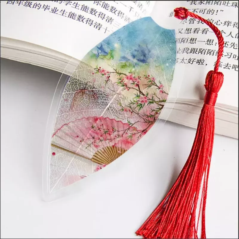 Chinese Archaic Landscape Painting Bookmarks Pretty Aesthetic Leaf Vein Bookmark Gift for Friends Students School Supplies