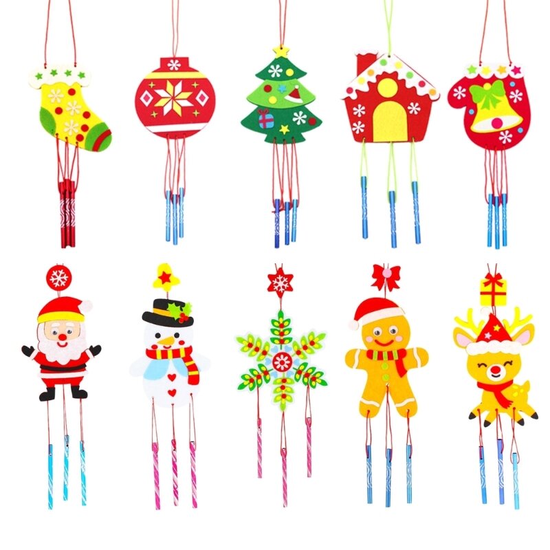 Christmas Wind DIY Kits Creative Christmas Windbell Art Craft Kits Handmade Pendant for Kindergarten Festival Gift P31B