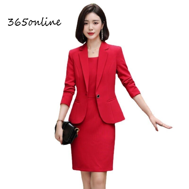 Mode-Stile Formale Frauen Anzüge mit Kleid und Jacken Mantel OL Stile Damen Büroarbeit Tragen Professionelle Blazer