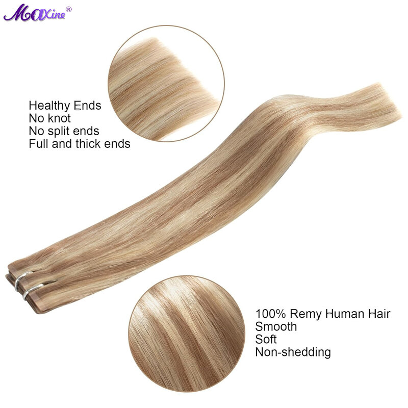 Ekstensi rambut klip dalam ekstensi rambut manusia tidak terlihat kulit PU kain rambut pirang terang ekstensi rambut pirang emas 30g 5 buah