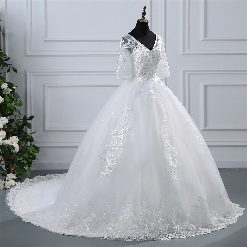 Ruiente Short Sleeve Wedding Dresses Elegant V-neck Ball Gown Sweet Flower Vestido De Noiva Robe De Mariee 2024 Summer New