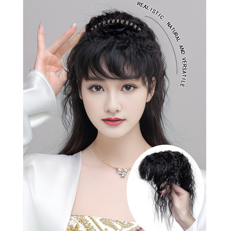 Headband Wig Bangs Synthetic Wig Female One Natural Curly Hair Covered White Hair On The Top Of The Head Bangs Wig Piece