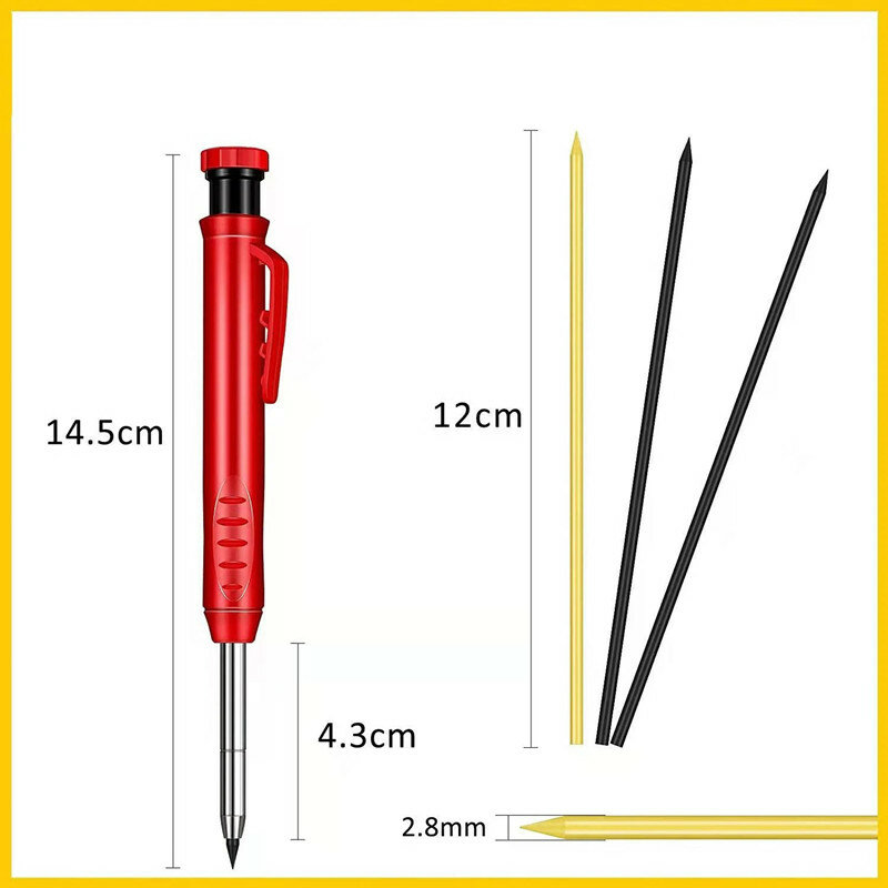 Столярные карандаши 2,8 мм сменные наконечники с длинным носиком и глубоким отверстием, сварочный механический маркер, встроенная точилка для деревообработки