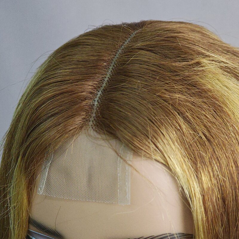 Peluca de cabello humano liso de 2x6, postizo de encaje corto y liso con densidad de 180%, corte Bob, Color P4-27, brasileño, predespuntado