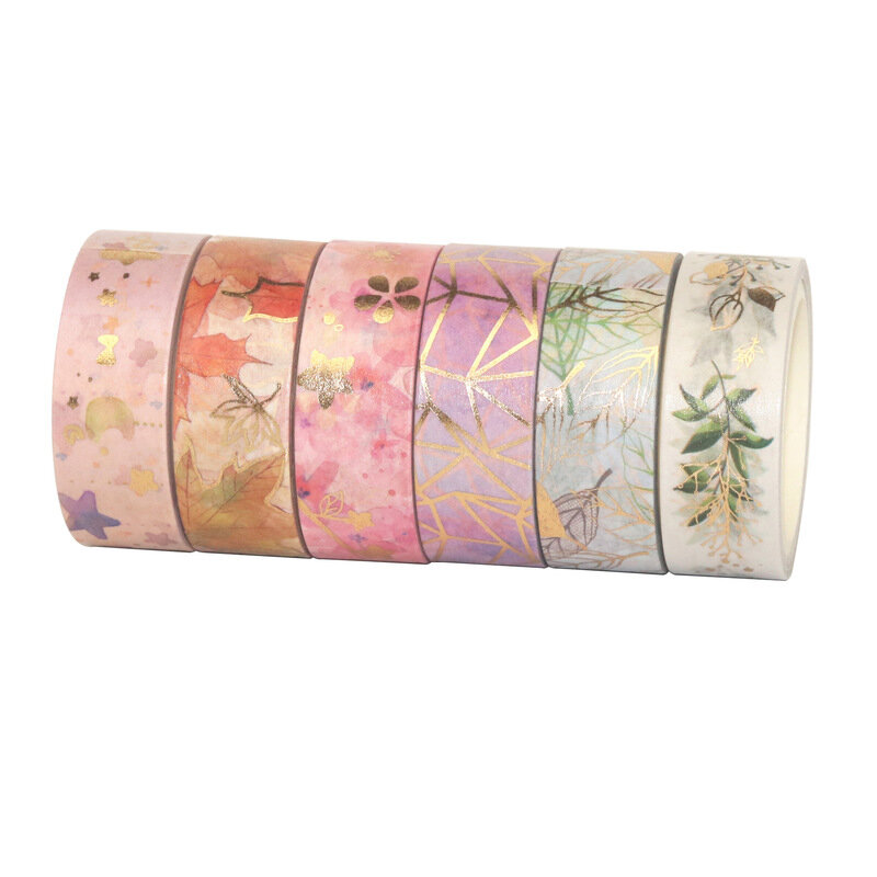 6 rollos de cinta de papel y bronceador de flores frescas, cinta decorativa para borde, pegatina de cuenta de mano Diy de sueño fresco