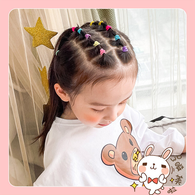 100Pcs Girls Elastic Hair Bands Colorful Nylon Small Headband For Children Ponytail Holder Scrunchie Kids Hair Accessories