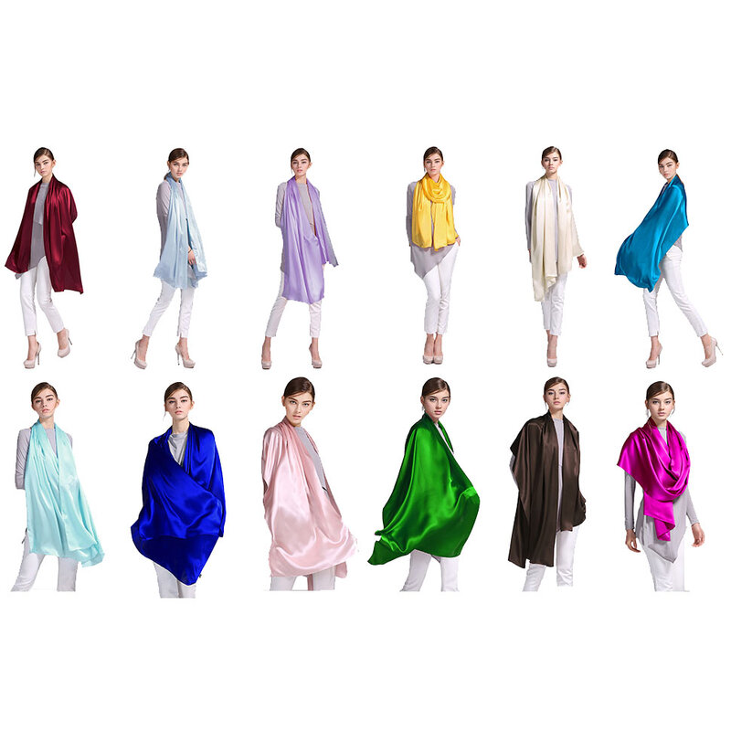 Cachecol cetim de seda amoreira para mulheres, 100% seda pura, xale longo, cor sólida, marrom escuro, 41, 55x180cm