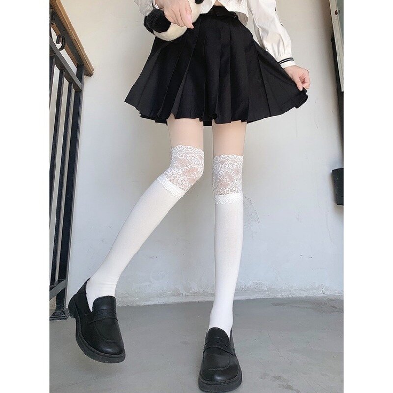JK Sweet Lace Patchwork Cotton Knitted Stockings Girls Thermal Long Tube Sock Women Sexy Designer Over The Knee Thigh High Socks