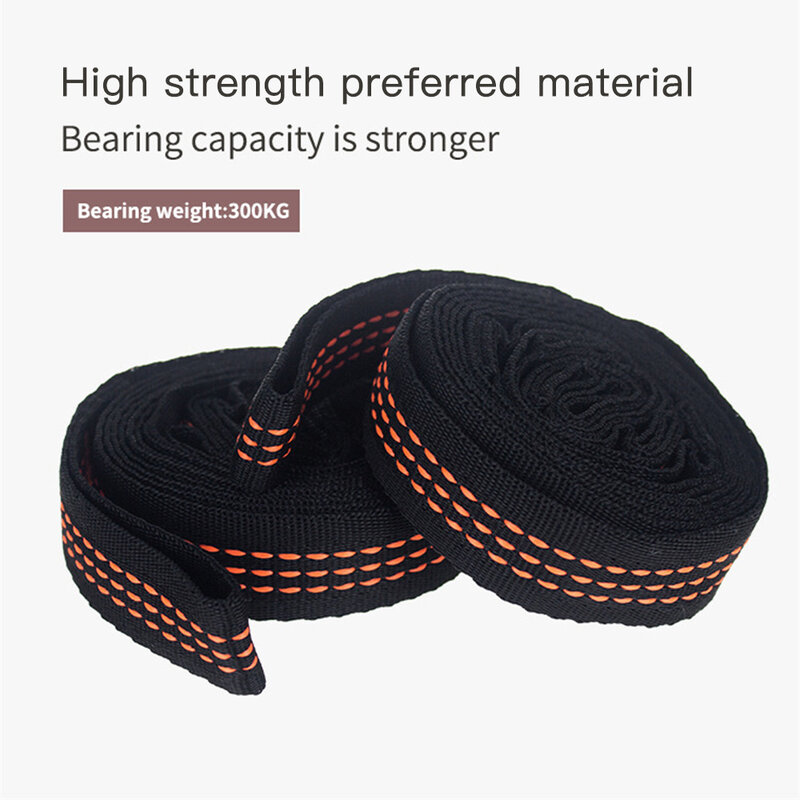 Portable 2m Hammock Strap Super Strong Outdoor Camping Swing Hammock Straps 5 Ring 300kg Load-Bearing Reinforced Polyester Rope