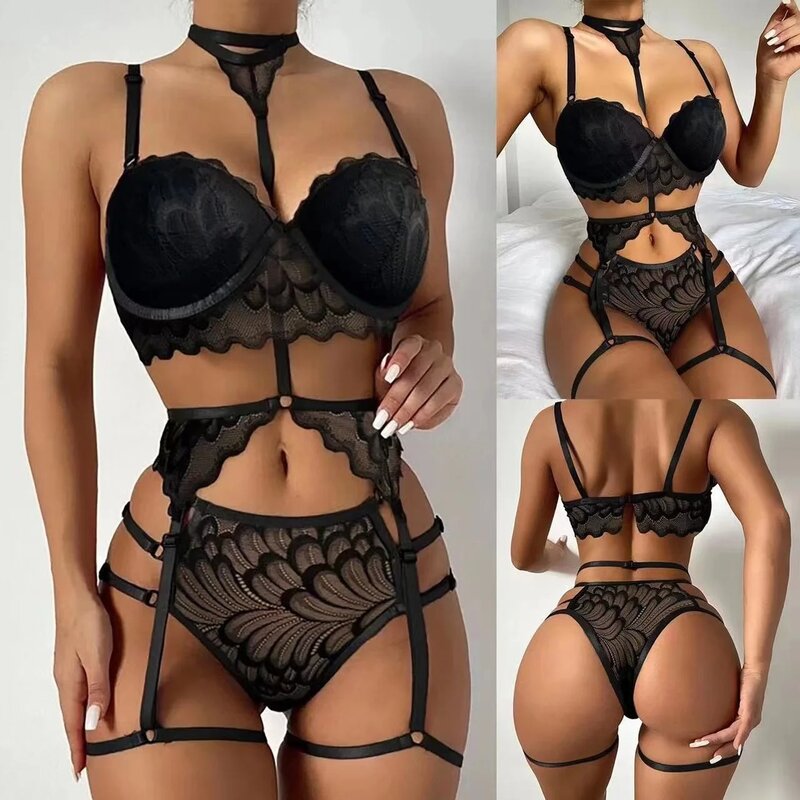 Sexy Lingerie Lace Bra and Panty Set Perspective Sex Erotic Costumes Sexi Babydoll Porn Lingerie Set Underwear Dress Women