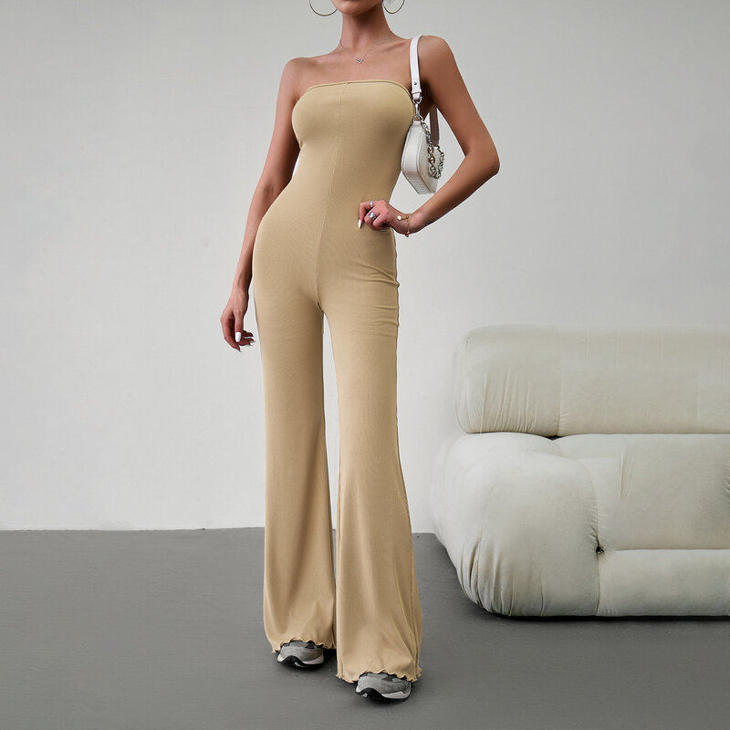 Высококачественная женская одежда на осень и зиму 2024, элегантный облегающий пикантный комбинезон без бретелек с поясом и брюками с открытой спиной Y2k