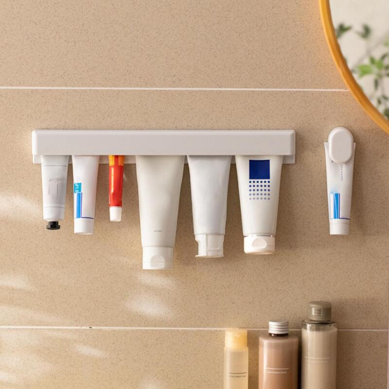 Wall Mount Long Toothpaste Holder Modern No Drill Adhesive Heavy Duty Bathroom Cleanser Clip Storage Organizer Rack