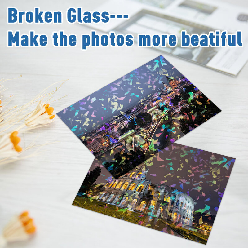 10 arkuszy folii tłuczone szkło do laminowania na zimno A4 z hologramem w kształcie gwiazdy papier samoprzylepny filmu na zestaw do DIY kartce fotograficznej