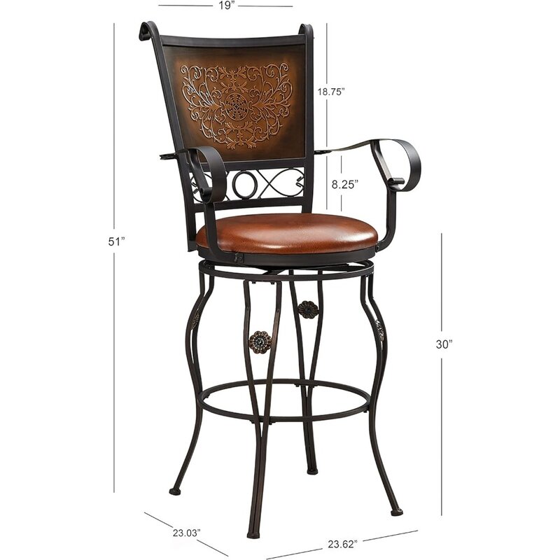 Company Big and Tall Copper Stamped Back Barstool with Arms Bar Stool, Bronze
