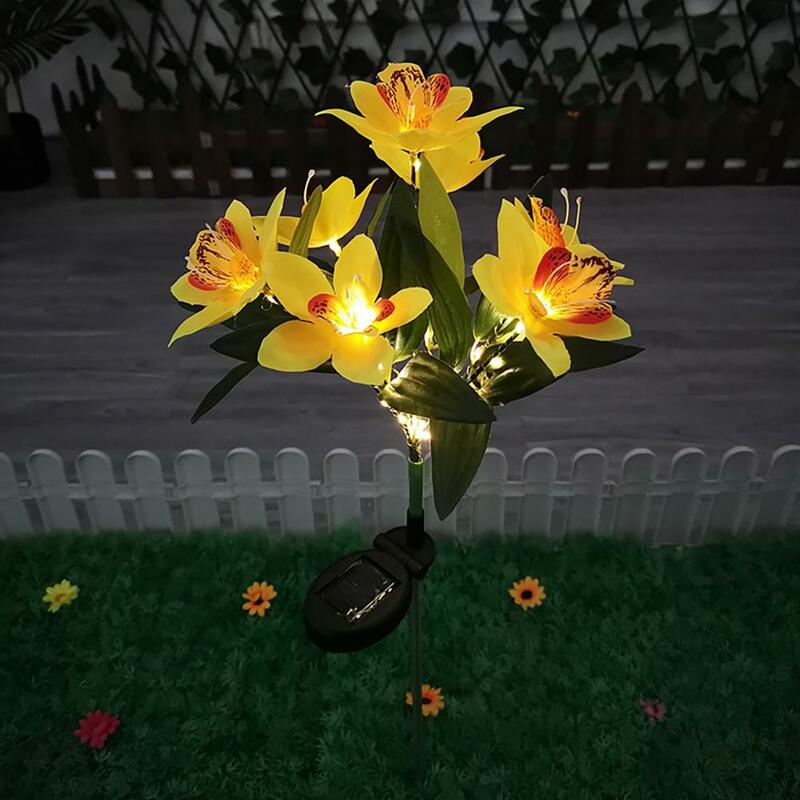 태양열 램프, 우아한 난초 꽃, 태양열 정원 조명, 방수 조경 장식, 7 헤드 디자인, 간단한 설치 LED