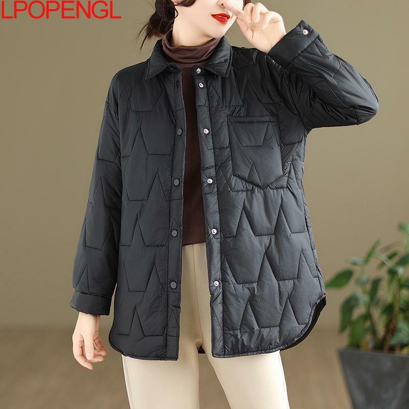 Manteau à boutonnage simple à manches longues pour femmes, veste en coton décontracté, chaud et optique, Niche ary Streetwear coréen, automne et hiver