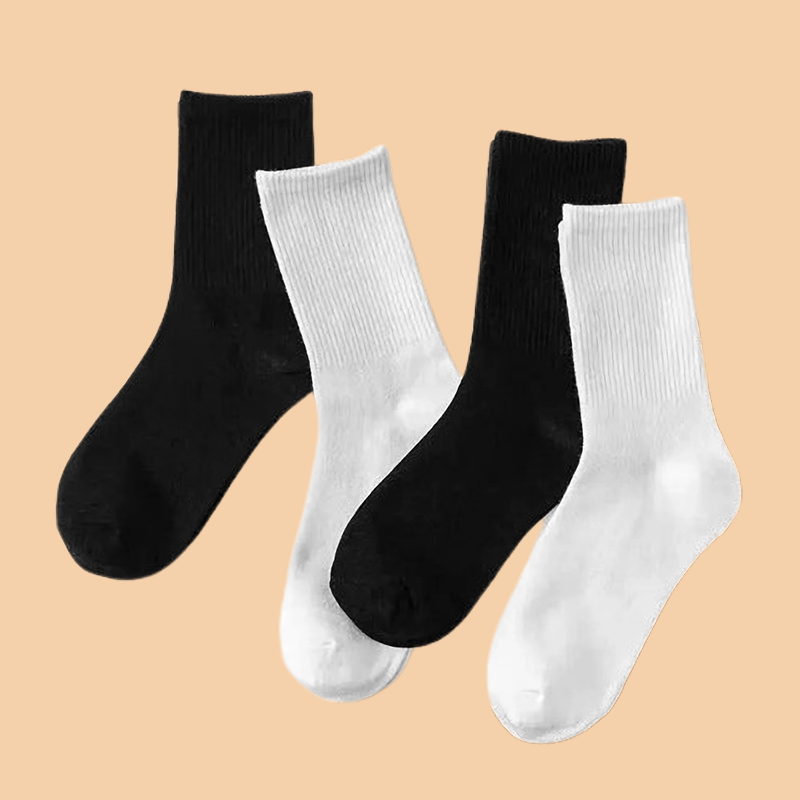 Calcetines blancos y negros para hombre, calcetín de algodón suave, transpirable, informal, de tubo medio, a la moda, 10 pares