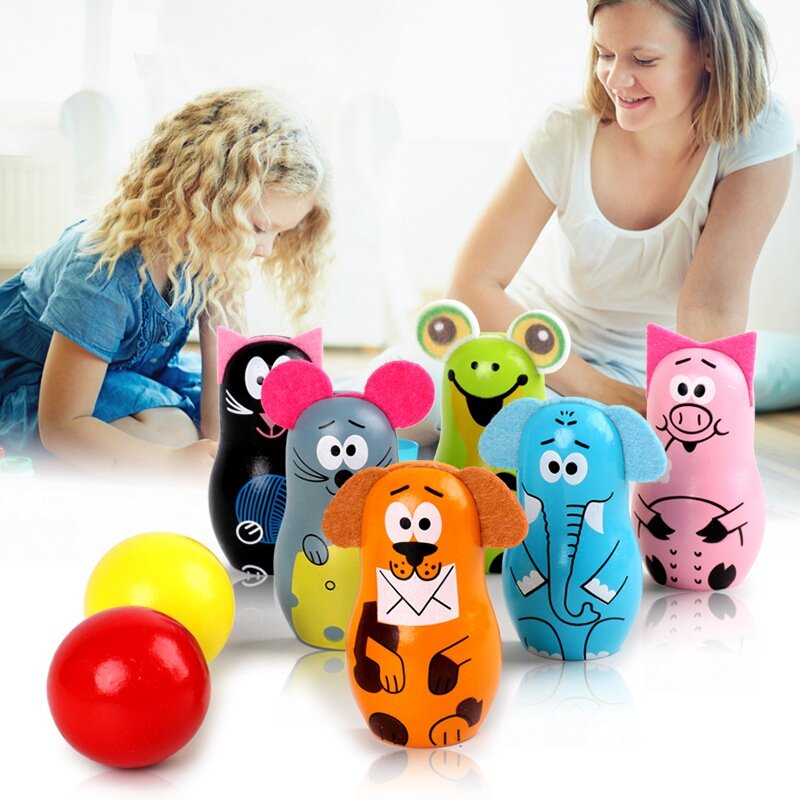 Wooden Cartoon Animal Bowling Children Early Education Educational Toys