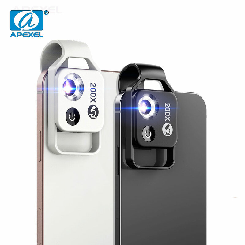 APEXEL 200X การขยายกล้องจุลทรรศน์เลนส์ CPL โทรศัพท์มือถือ LED Light Micro กระเป๋าเลนส์มาโครสำหรับ IPhone Xiaomi Samsung Huawei