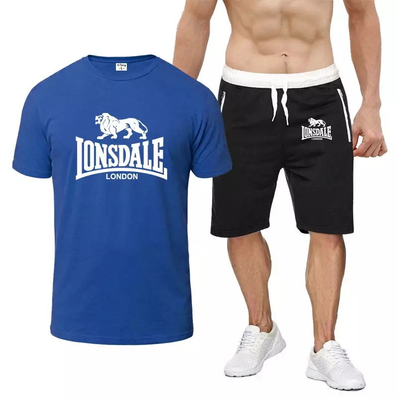 LONSDale-メンズ半袖Tシャツとショーツのセット,快適なレジャースーツ,カジュアルスタイルのプリント,サマースーツ,8色,2022
