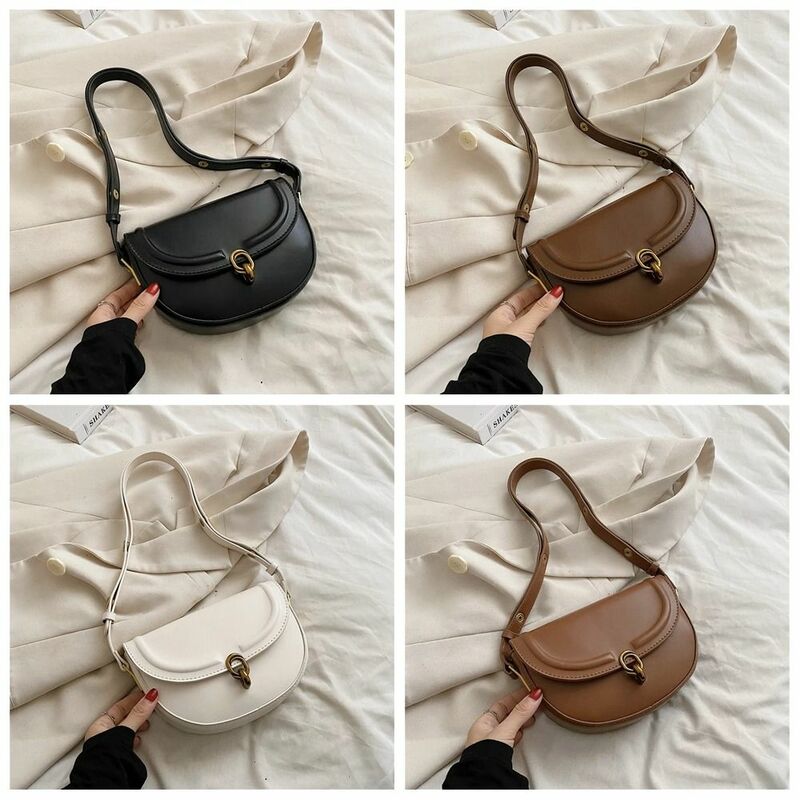 PU Leather Saddle Bag Temperament Underarm Bag Fashion Design Shoulder Bag Korean Style Handbag Crossbody Bag Outdoor