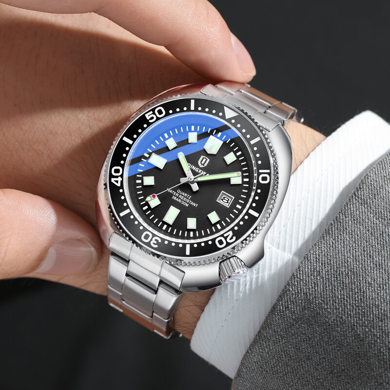 Relógio de pulso quartzo impermeável aço inoxidável masculino, relógios de negócios, Luminous Sports Relógios, Luxo Top Brand